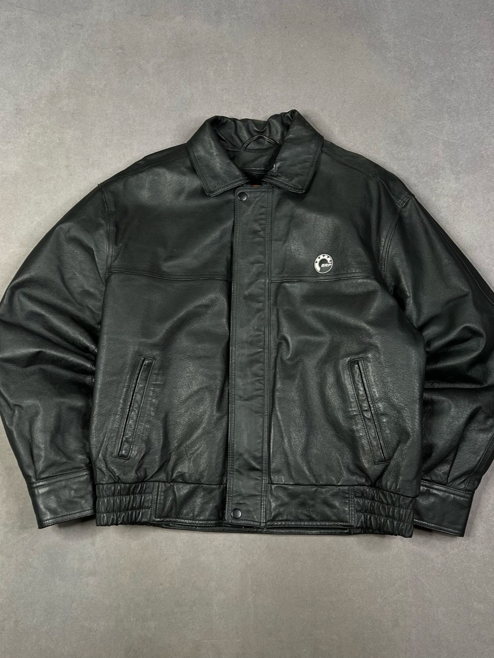 BRP Skidoo Mens Black Leather Bomber Jacket Size Small